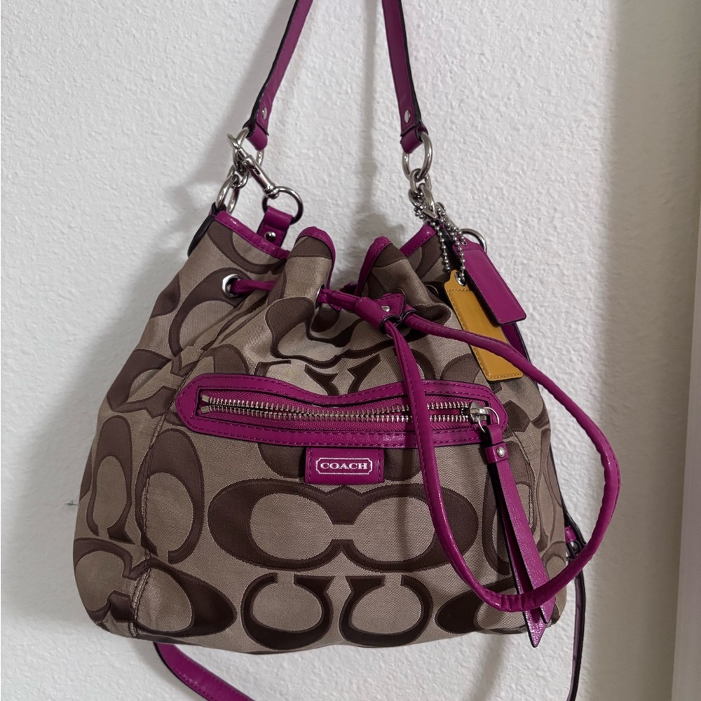 Coach Brown and Pink Signature Shoulder Bag